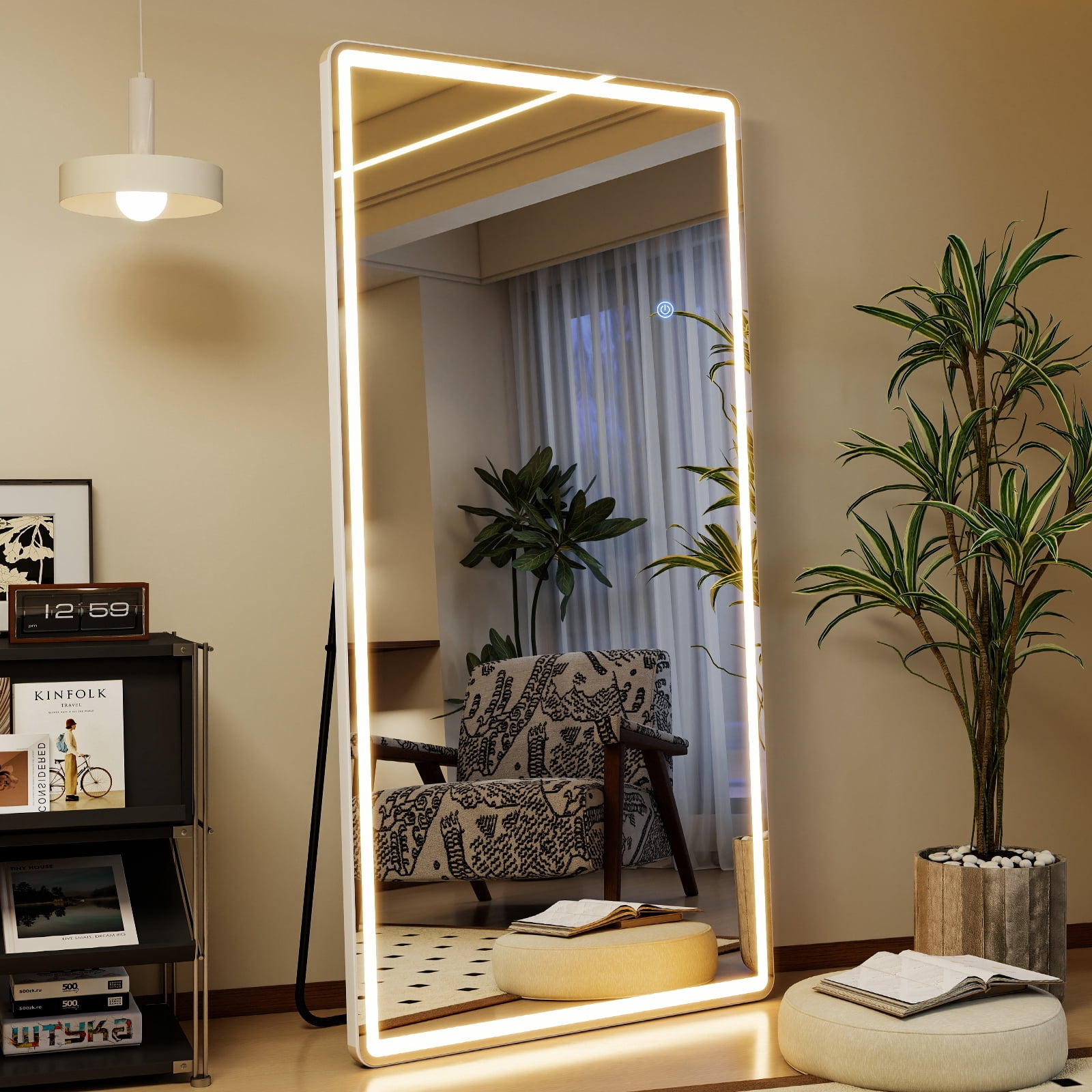Gleamira 30"x71" Rectangular Standing Mirror Full Length Mirror with LED Lights,White