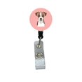 thumbnail image 1 of Checkerboard Pink Jack Russell Terrier Retractable Badge Reel, 1 of 1