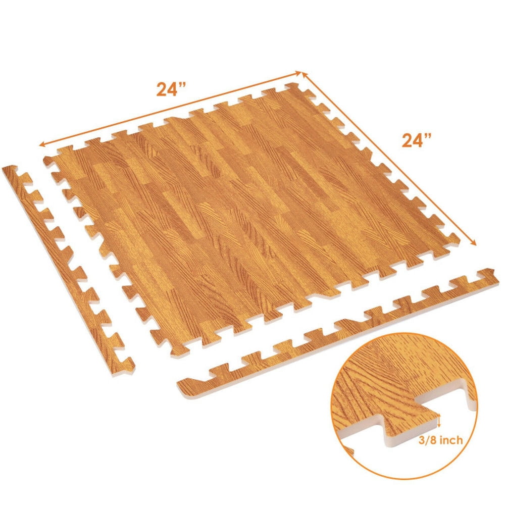Spaco 12 Pieces Wood Grain Interlocking Floor Mats, Safe and Comfortable EVA Material Floor Mats, Forest Printed Foam Mats for Indoor, Natural