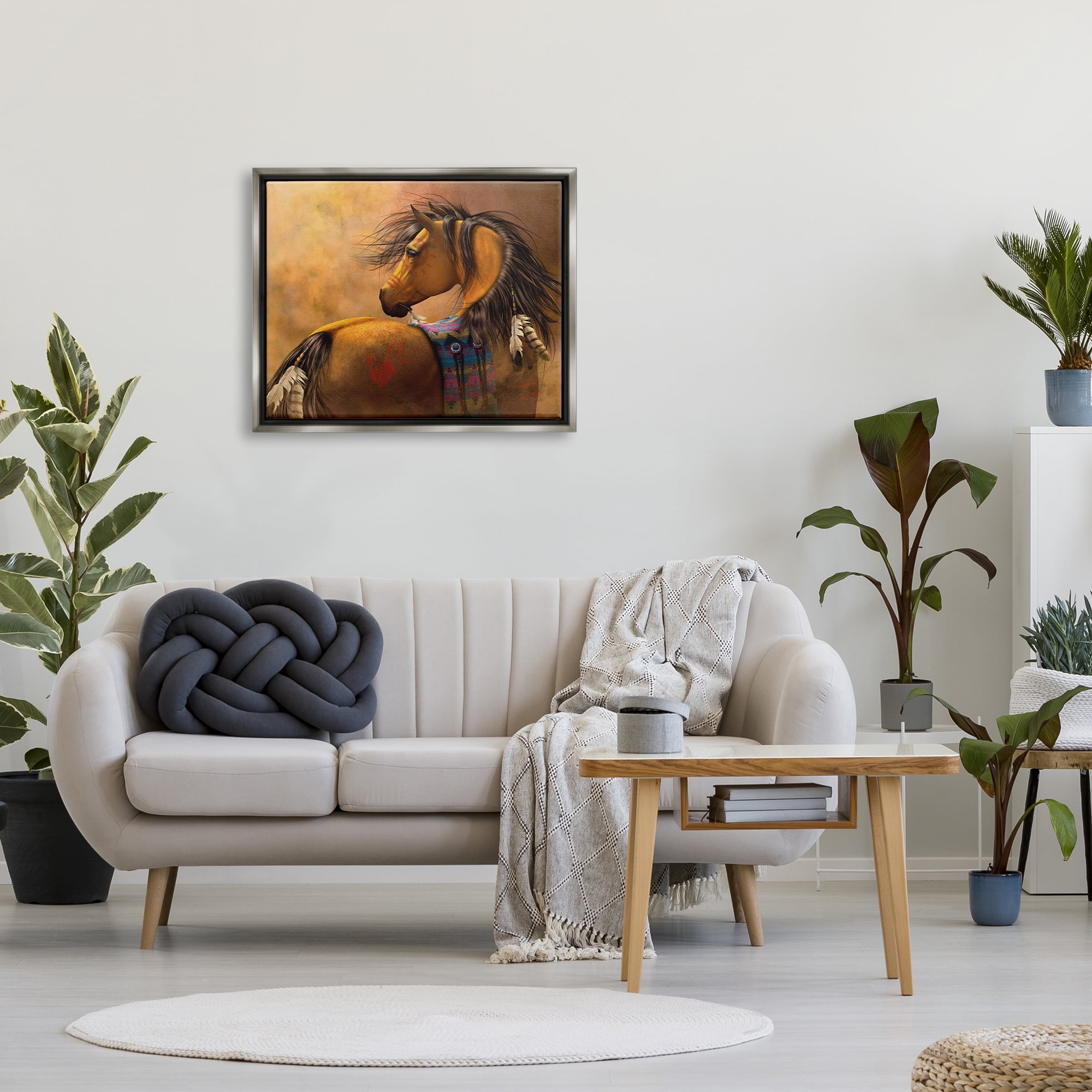 Stupell Industries Kiowa Gold Horse Animals & Insects Painting Gray Floater Framed Canvas Art Print Wall Art, 31 x 25