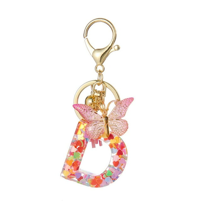 FROVOL Butterfly Initial letter Keychain, Tassel Butterfly Pendant Key Cute Bling For Wome Letter initial Butterfly, Keychain P5G1