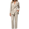 thumbnail image 3 of Akmaiox Two Piece Sets for Women Dressy Long Sleeve Drawstring Waist Blazer Jacket and Wide Leg Pants Business Casual Outfits M-5XL, 3 of 9