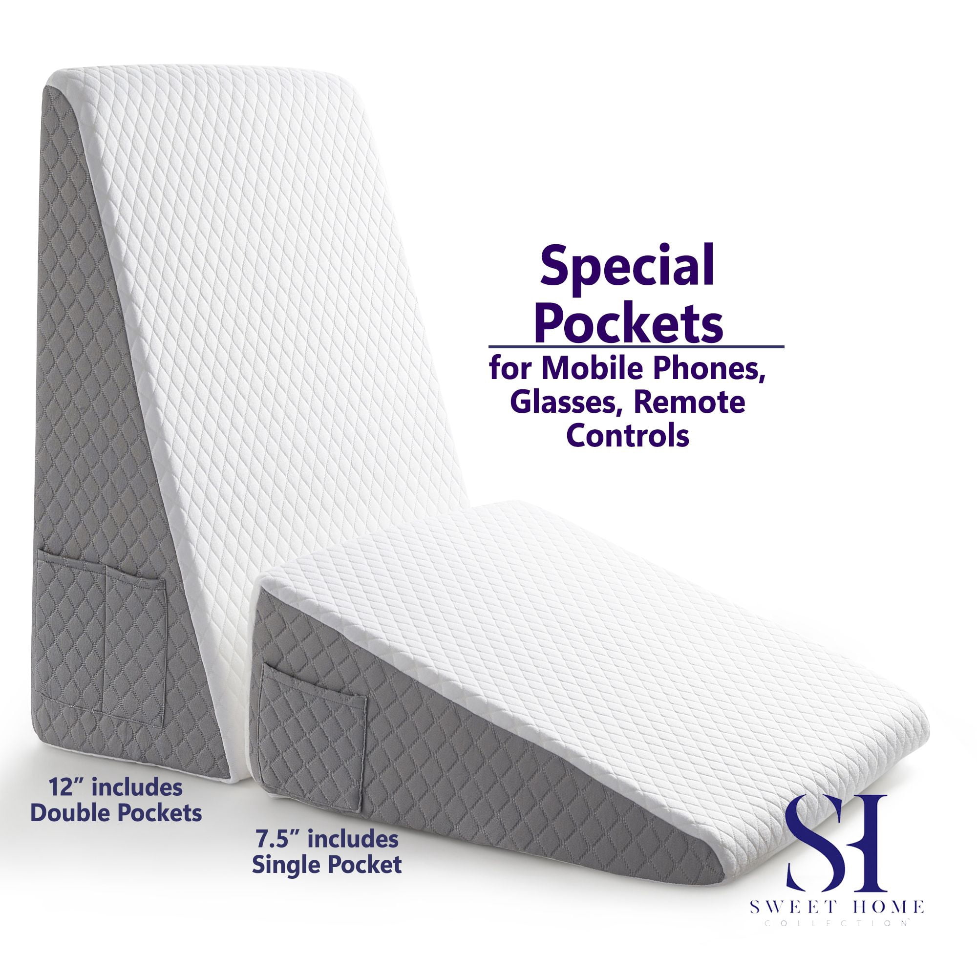Bed Wedge Pillow with High Density Foam for versatile support by Sweet Home Collection® - 24" x 24" x 12"