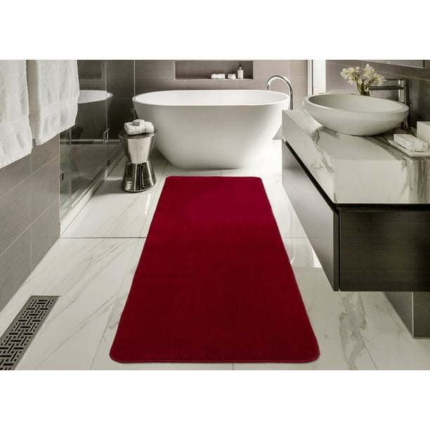 Ottomanson Softy Solid NonSlip Kitchen/Bath Rug, Red, 2'2"X8