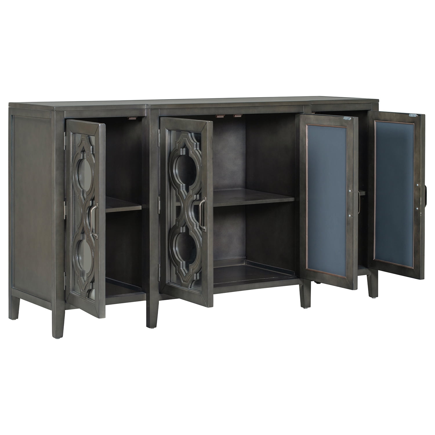Kadyn 59.8" Modern Mirrored Console Table Sideboard, MDF Buffet Cabinet Sideboard with 4 Cabinets and 3 Adjustable Shelves,Kitchen Storage Cupboard Cabinet for Living Room, Gray