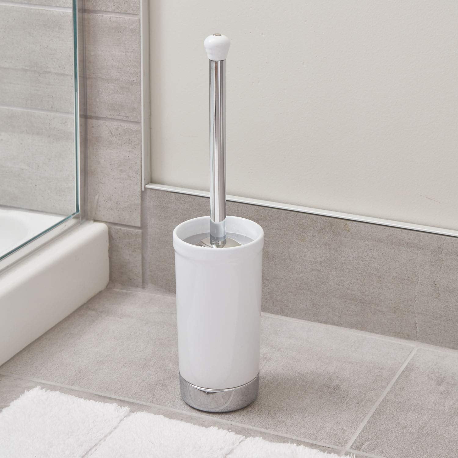 iDesign York Toilet Brush Holder, White and Chrome