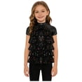 thumbnail image 2 of inlzdz Kids Girls Short Sleeve Metallic Mesh Tiered Sequined T-shirt Sparkly Club Party Dance Performance Wear Black 12, 2 of 6