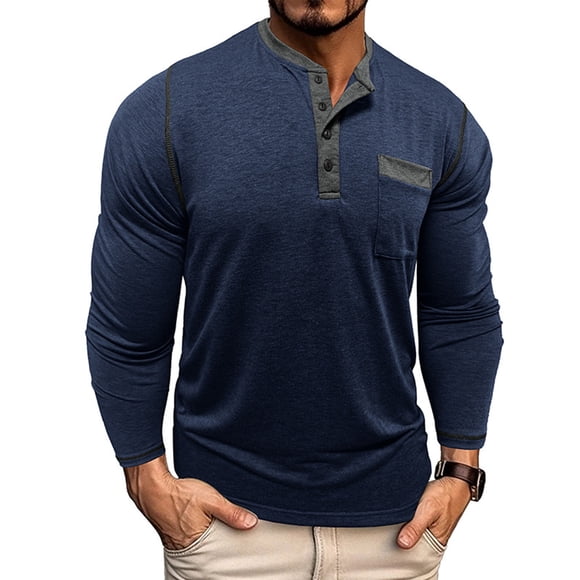 zfhfof Men's Fashion Henley Shirt Classic Long Sleeve Lightweight Button Cotton T-Shirt Fall Casual Basic Tops with Pocket