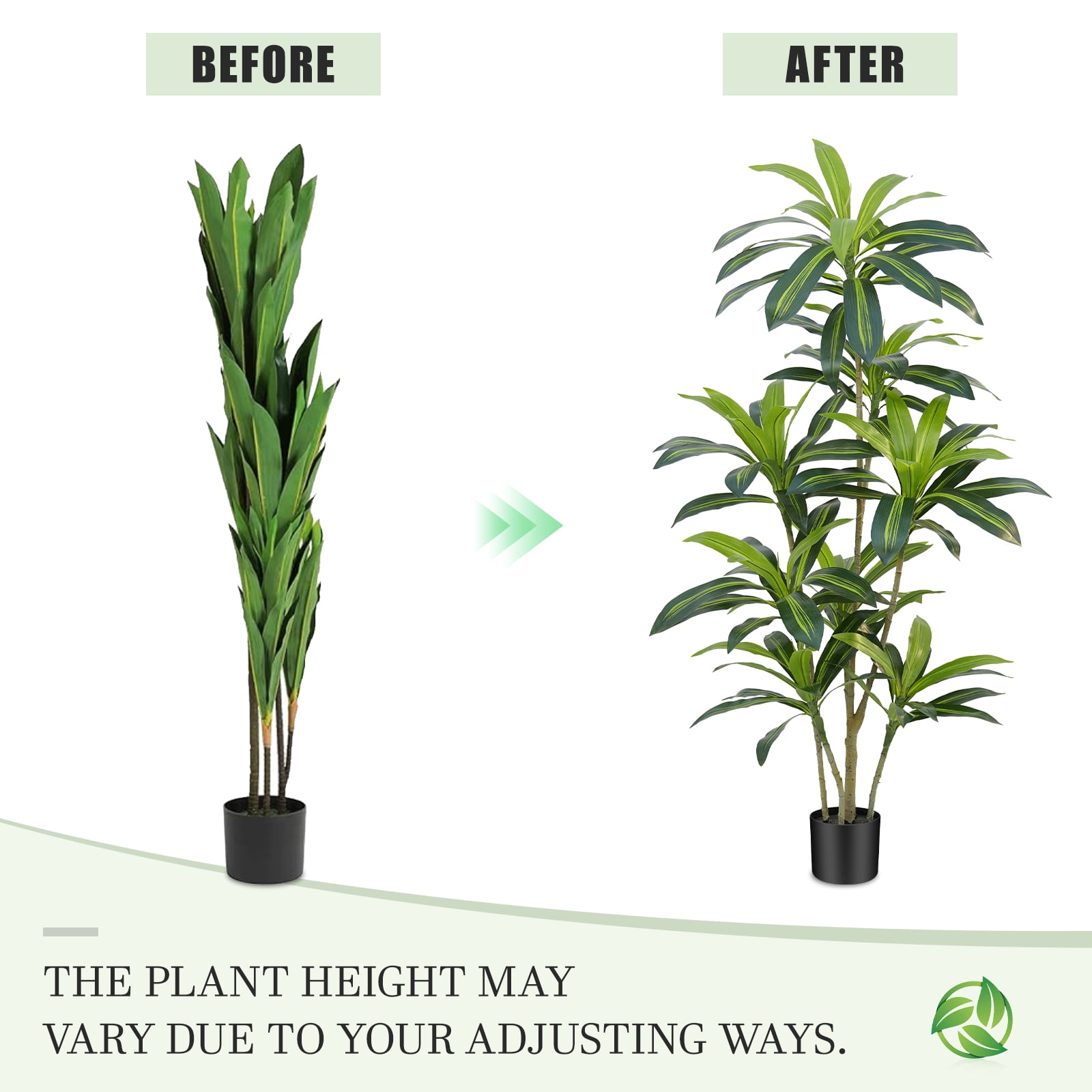 Dracaena Plant Artificial Tree 5Ft Tall Fake Tropical Floor Plants Potted (Real Touch) Artificial Silk Tree Leaf Faux Trees Black Tall Planter for Home Office Living Room Indoor Outdoor Decor