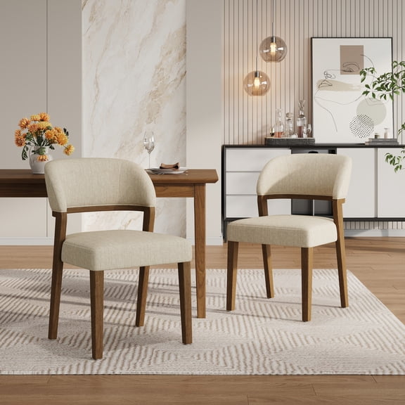 Christopher Knight Home Upholstered Dining Chairs with Solid Wood Frame, Walnut Beige, Set of 2