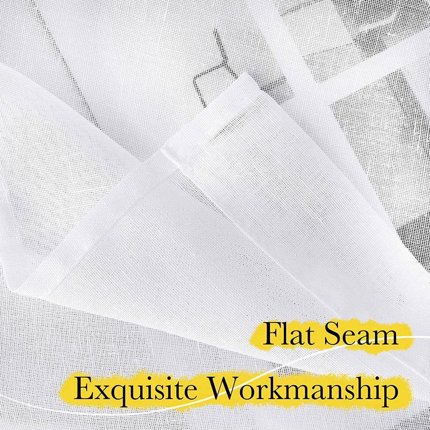 JL Sheer Linen Curtains for Living Room, Rod Pocket & Back Tab Semi Sheer Drapes Privacy Semitransparent Faux Flax Open Linen Panels for Study Room, W52 x L95, White, 1 Pair