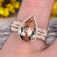 thumbnail image 3 of Milgrain Art Deco Trio Set 2 Carat Morganite Engagement Ring On 10k Rose Gold Pear Shape Gemstone Halo Ring With Matching Band Surprisingly Ring, 3 of 5