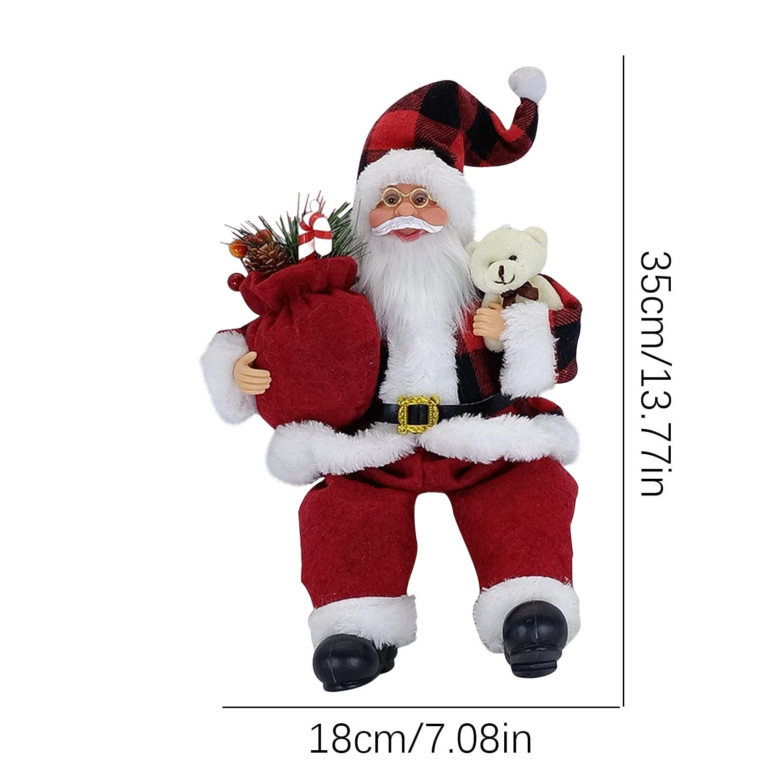 Rdeuod Christmas Sitting Santa Claus Figurines Christmas Figure Decorations Table Decor Christmas Santa Claus Doll for Holiday Party Festival Present, 13.82inch，Red