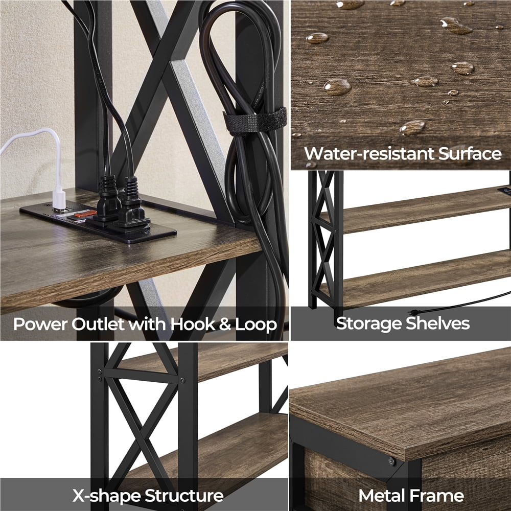 Alden Design Vintage Wooden Console Table with Power Outlet for Entryway, Taupe Wood