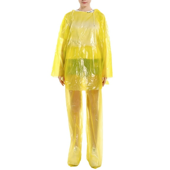 OUNONA Yellow Windproof Disposable Raincoat Set with Hood Durable and Environmentally Friendly 3Sets