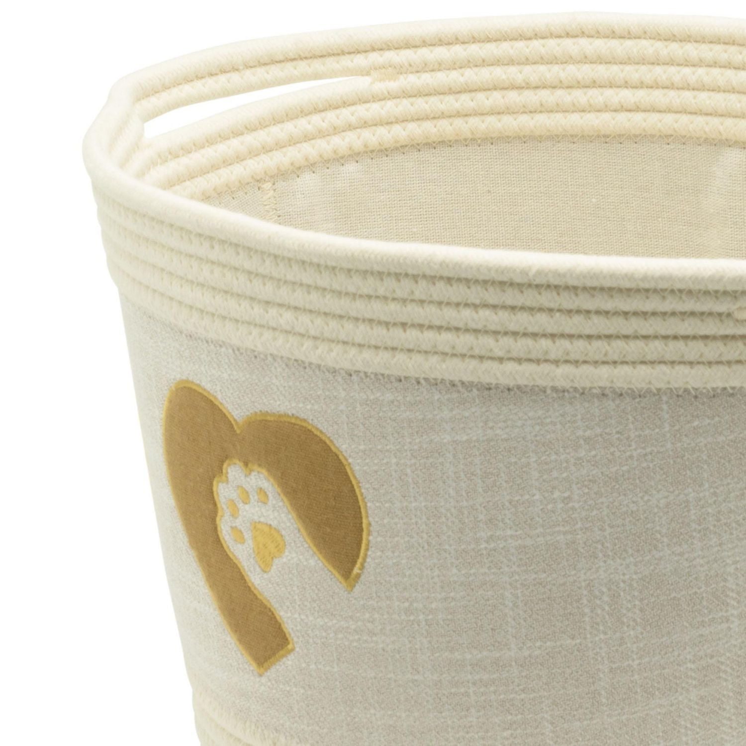 Textured Linen and Cotton Rope Storage Basket, Pet Theme with Cat Paw Print Design