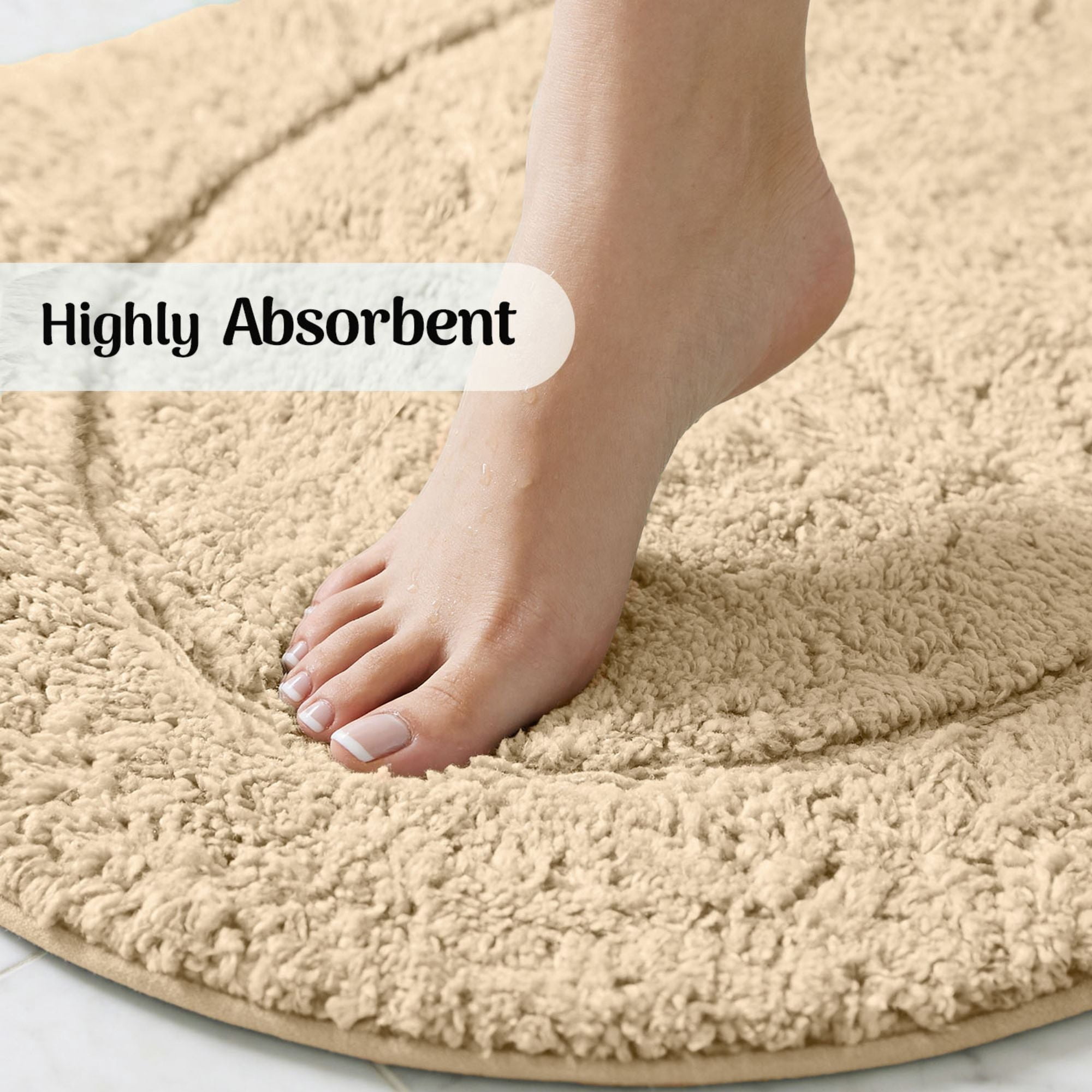 Superior Oval Bordered Cotton Washable Non-Slip Bath Rug, Runner Size, Ivory