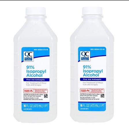 Quality Choice 91% Isopropyl Alcohol First Aid Antiseptic for Treatment of Minor Cuts and Scrapes, 16 FL OZ - 2 Pack
