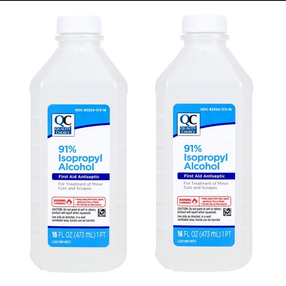 Quality Choice 91% Isopropyl Alcohol First Aid Antiseptic for Treatment of Minor Cuts and Scrapes, 16 FL OZ - 2 Pack