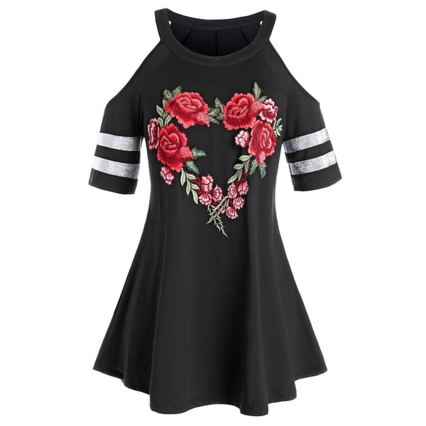 Tamaño más Cold Shoulder impresión floral camiseta Rosegal Camisetas tallas grandes