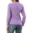 thumbnail image 3 of MODA NOVA Junior's Mock Neck Lace Button up Ruffled Long Sleeve Shirt Purple XXL, 3 of 5