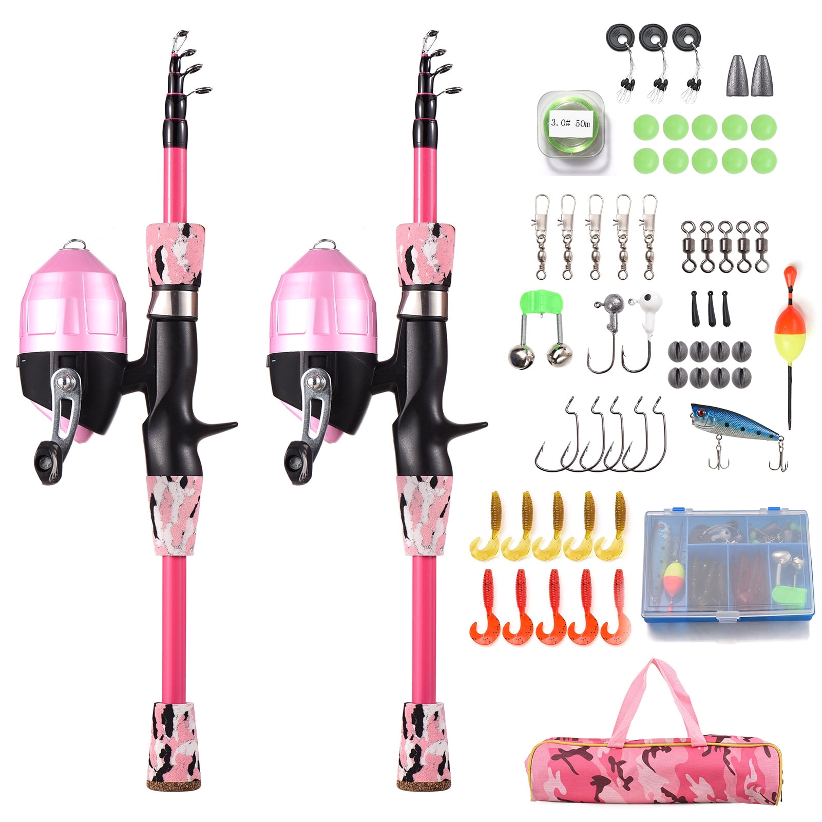 Children Fishing Rod and Reel Combo Full Kit 1.5m Telescopic Casting Rod Pole with Spincast Reel and Hooks Lures Swivels Carry Bag