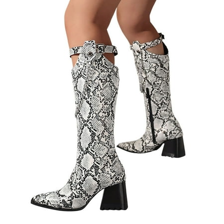 

Cowboy Boots for Women Combat Boots Womens Boots for Women Beautiful Print Western Knee High Boots Cowgirl Boots Calf Women Stacked Heel Fashion Retro Classic Pull On Boot