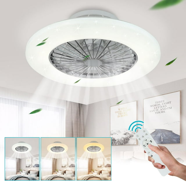 DingLiLighting Low Profile Ceiling Fans for Bedroom, 20'' Modern Ceiling Fan with Light Remote Control for Living Room Kitchen, 3 Color Lighting with 7 ABS Blades, Timing