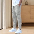 thumbnail image 4 of Men Straight Fit Plaids Drawstring Pants Casual Long Pants Elastic Waist Drawstring Slant Pockets Male Trousers, 4 of 12
