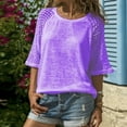 thumbnail image 2 of Blusa informal con mangas cortas y cuello redondo con costuras de encaje para mujer Pompotops lopia989085, 2 of 4