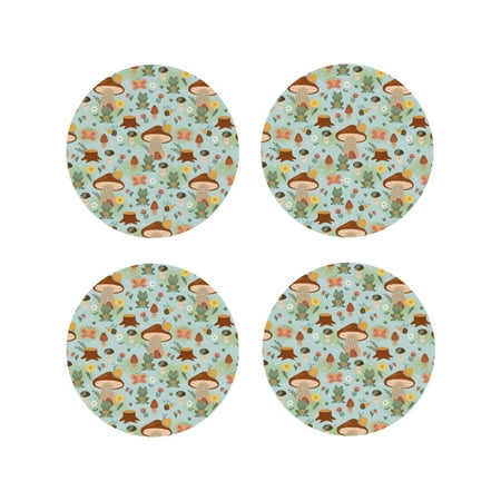 

Tideii Mushroom House Insect Frog for Leather Coasters 4 Pieces Anti-fouling and Anti-scalding Decorative Coasters Suitable for Restaurants Kitchens Coffee Shops-Round Shape