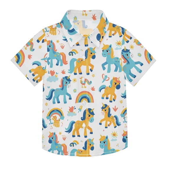 Dailycode Small Short Sleeve Button Down Shirts Baby Unicorns and Brid Casual Shirt 3-10 Years