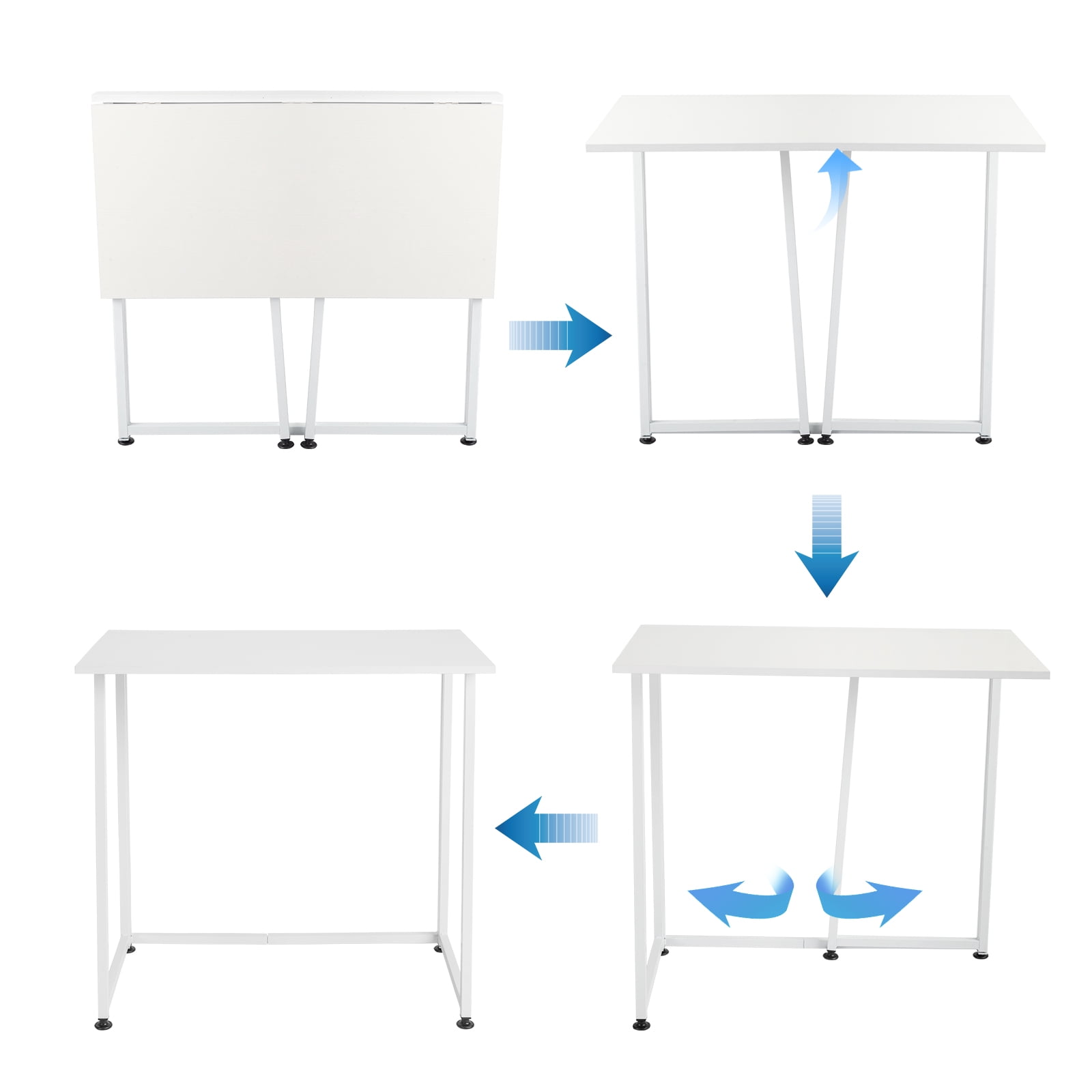 UBesGoo Modern Folding Computer Desk White for Small Space Foldable Laptop Table Workstation Writing Table Wood with Metal Frame