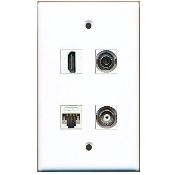 RiteAV - 1 Port HDMI 1 Port 3.5mm 1 Port BNC 1 Port Cat5e Ethernet White Wall Plate