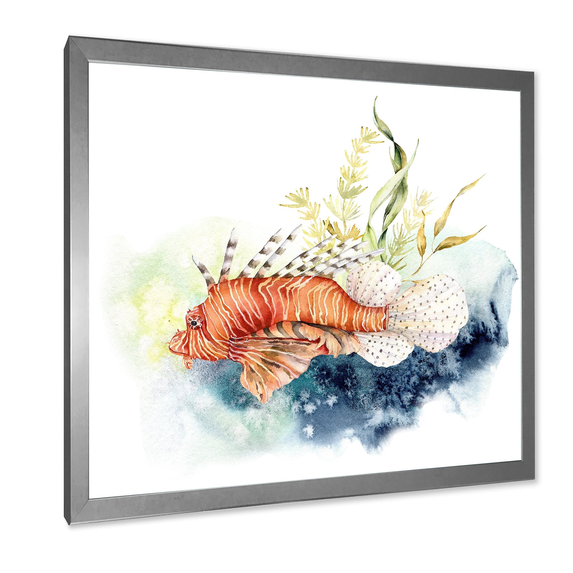 Designart 'Kelp and Lionfish With Coral Reef and Laminaria' Nautical & Coastal Framed Art Print