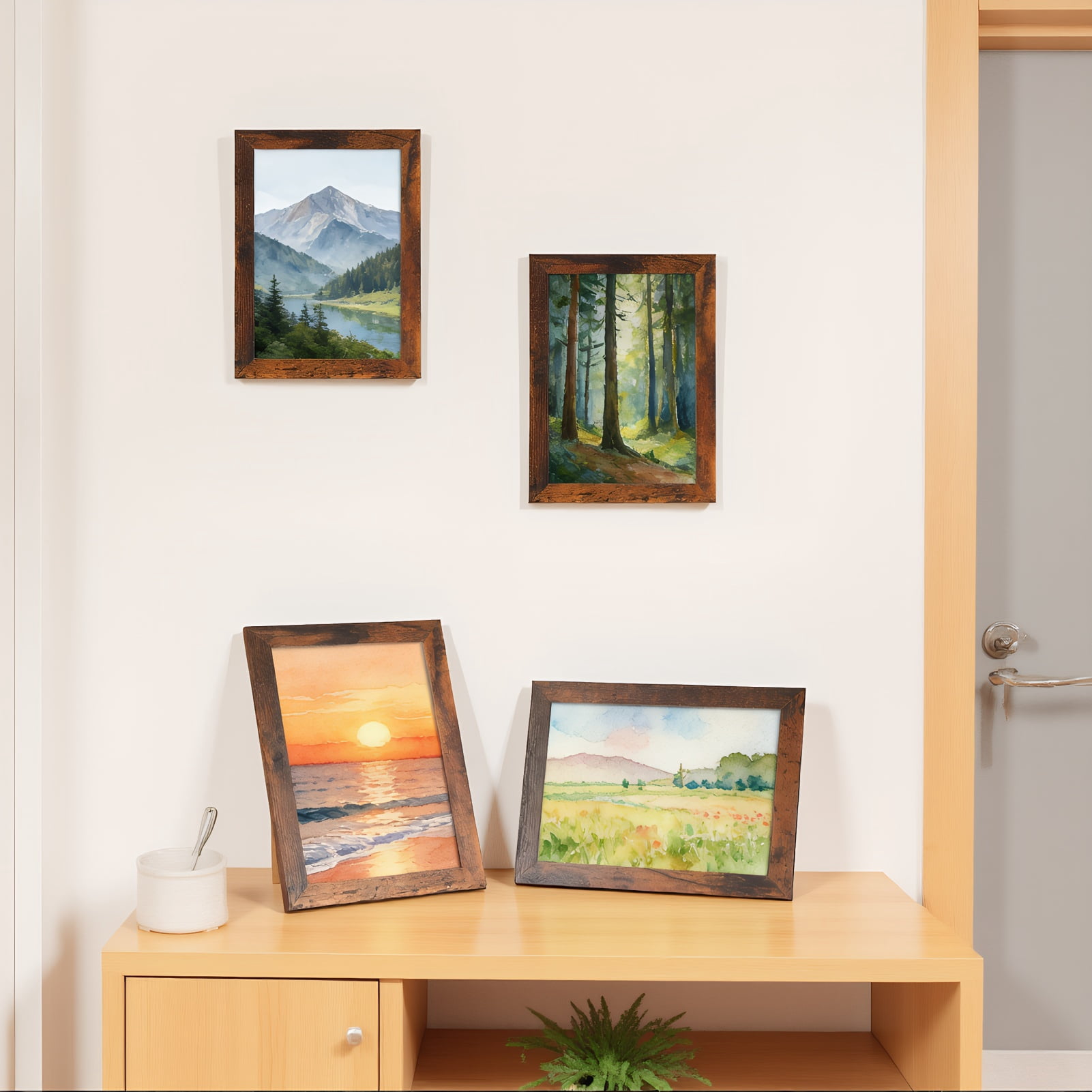 5x7 Picture Frame Set of 18, Vintage Style Textured MDF Frame with Easel Stand, Brown