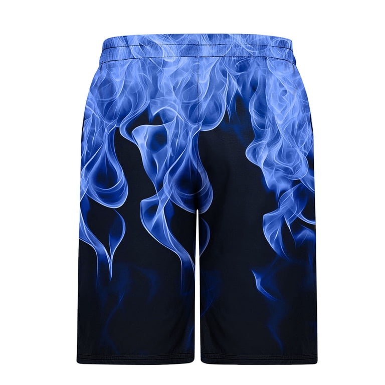 Flame Printed Shorts for Men，Summer High Waisted Knee Length