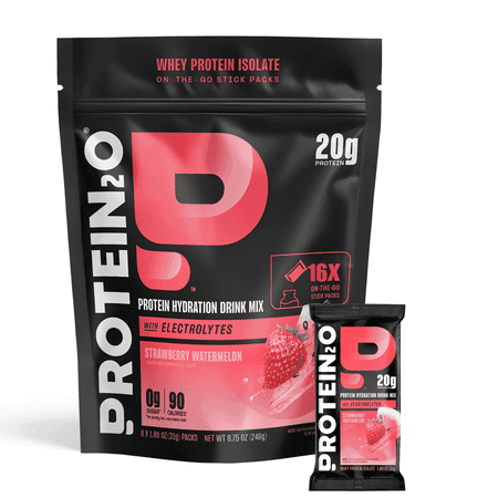 Protein2o 20g Whey Protein Isolate Protein Powder, 360mg of Electrolytes, Vitamins B5 & B6, Sugar Free, Strawberry Watermelon, 16-Pack