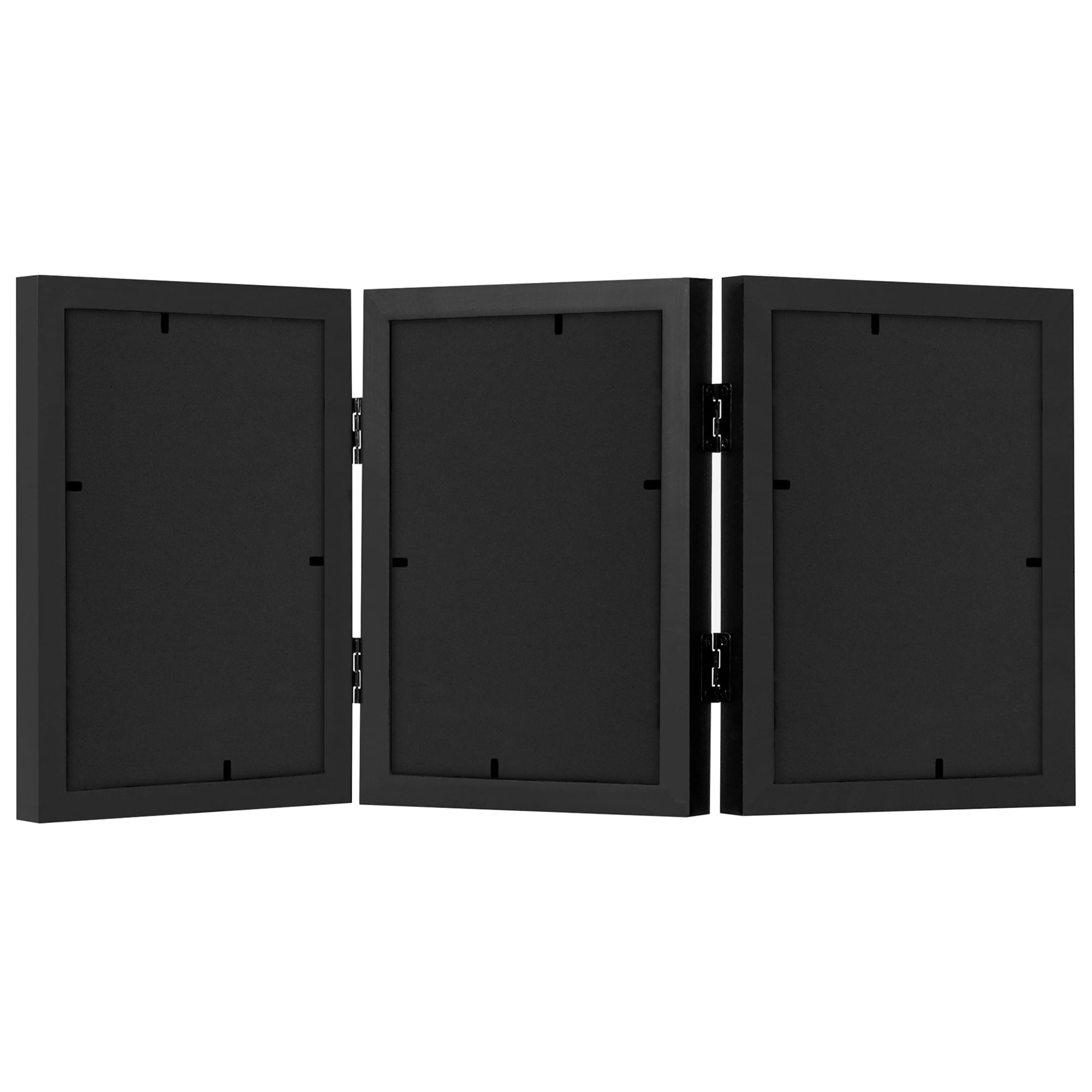 Americanflat Hinged 3 Photo Frame in Black MDF - Desk Photo Frame for 4X6" Photos - Tri Folding Picture Frame For Desk - Displays 3 Photos with Shatter-Resistant Glass Covers 4x6 Triple Fold Black