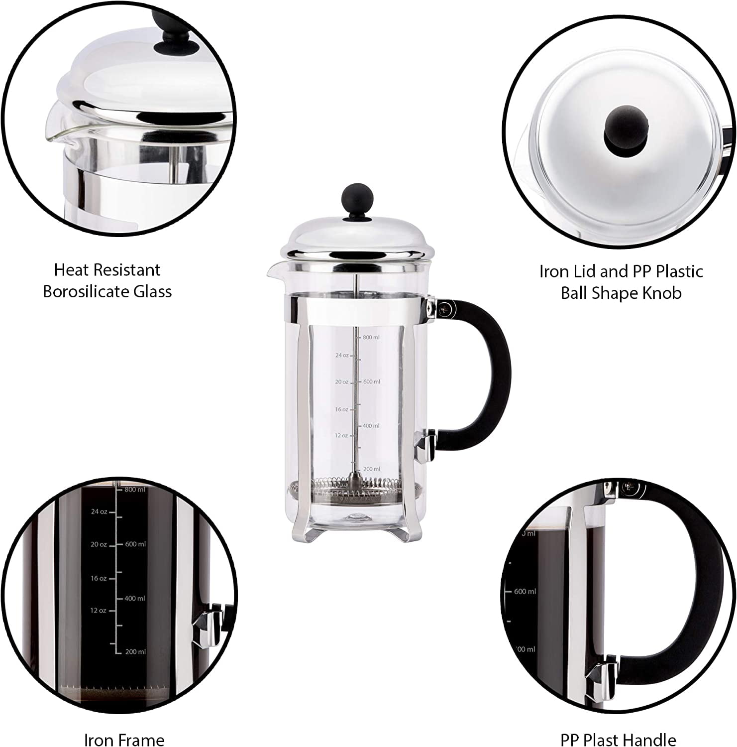 Mixpresso Stainless Steel French Press Coffee Maker 27 Oz 800 ml, Double  Wall Metal Insulation Coffee Press & Tea Brewer Easy Clean And Easy Press