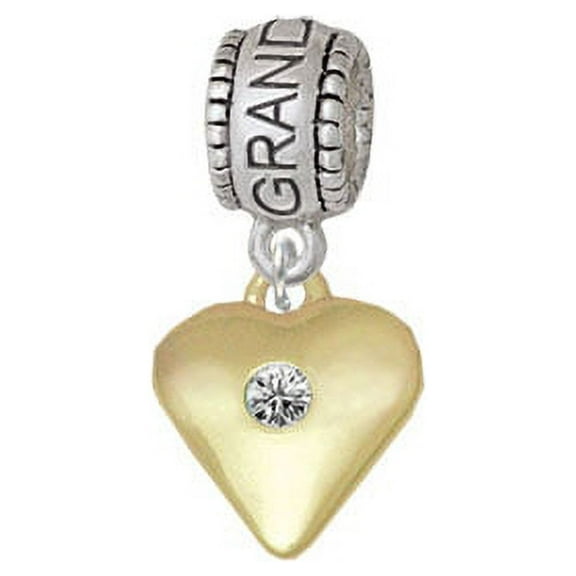 Large Clear Crystal Birthday Crystal Gold Tone Heart - Granddaughter Charm Bead