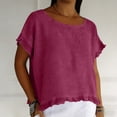 thumbnail image 5 of Aofany Women's Short Sleeve Casual T Shirts Summer Linen Ruffle Plain Round Neck Loose Fit Tee Blouse Tops, 5 of 8