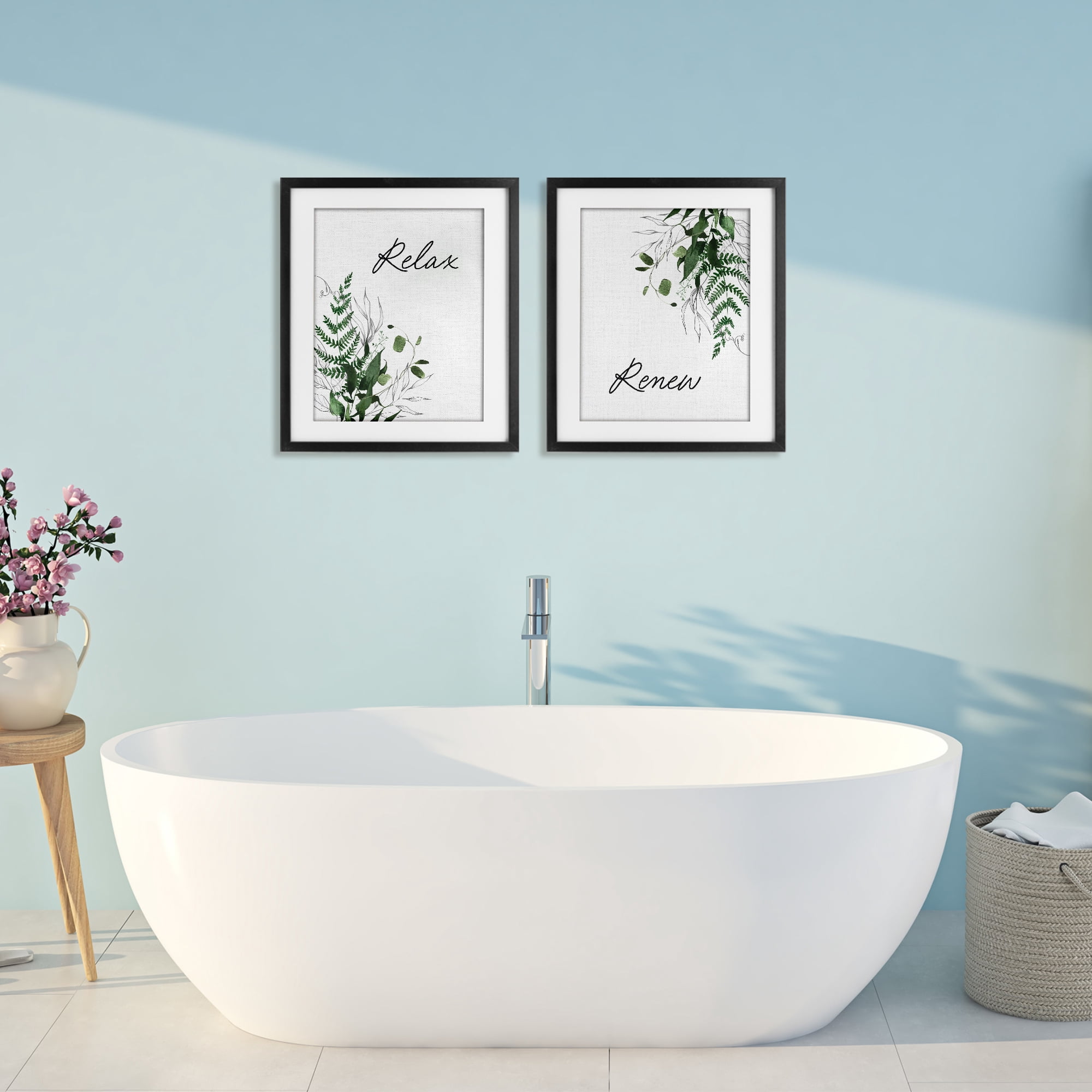 Relax Renew Botanical Leaves 2 Piece Black Framed Print Under Glass Set, design by Lettered and Lined