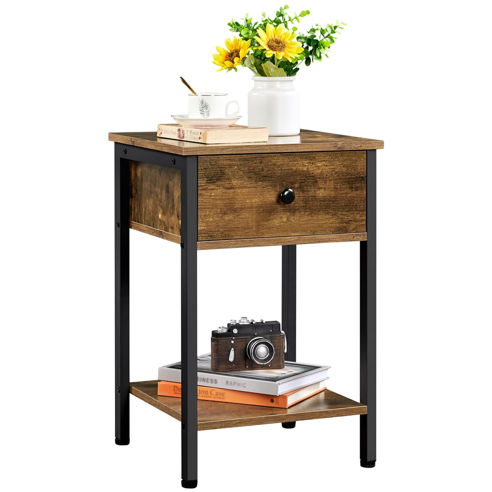 Easyfashion Rustic End Table Sofa Side Table with 1 Drawer and Open