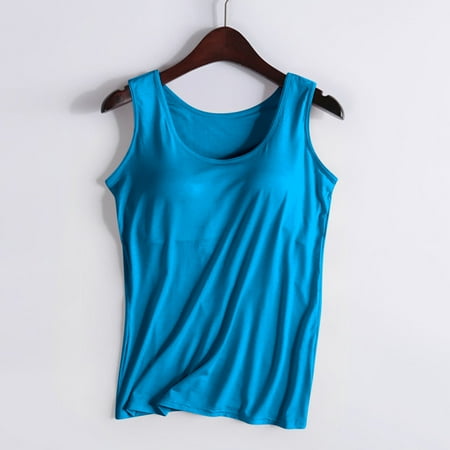 Tank Tops for Women Plus Size with Bra Yoga Sports Tank Camisole With Chest Pad No Steel Rings Bottom Underwear Blue S