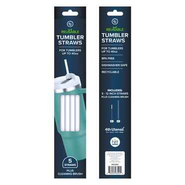 4th Utensil 13in Tumbler Straws with Cleaning Brush,5-Pack, Clear