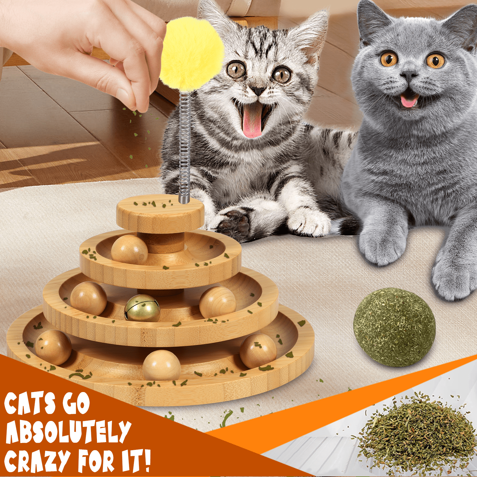 Cat Ball Track,Cat Ball Toy,Kitty Toys Roller,3-Level Cat Ball Tower with 9 Removable Balls,Interactive Cat Toy,Circle Track DIY Fun Toy for Kitten Mental Physical Exercise