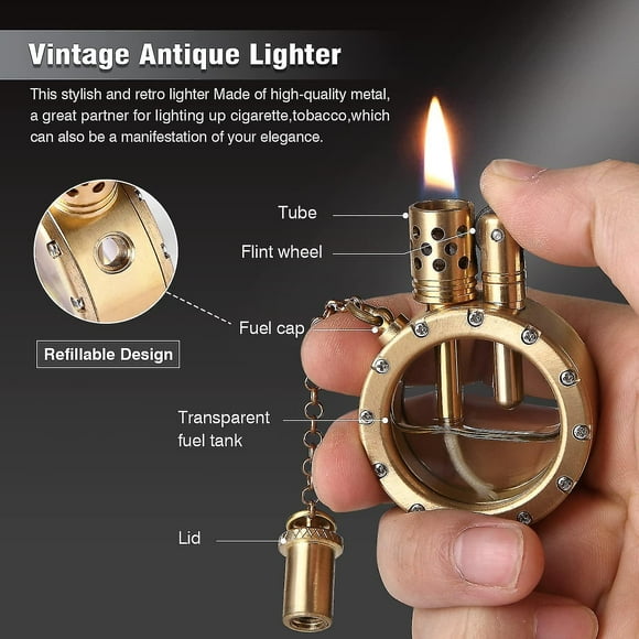 Gifts For Men Vintage Trench Lighter, Windproof Pipe Lighter Fluid Refillable With Creative Transparent Bottle, Cool Classic Kerosene Lighters, Brass