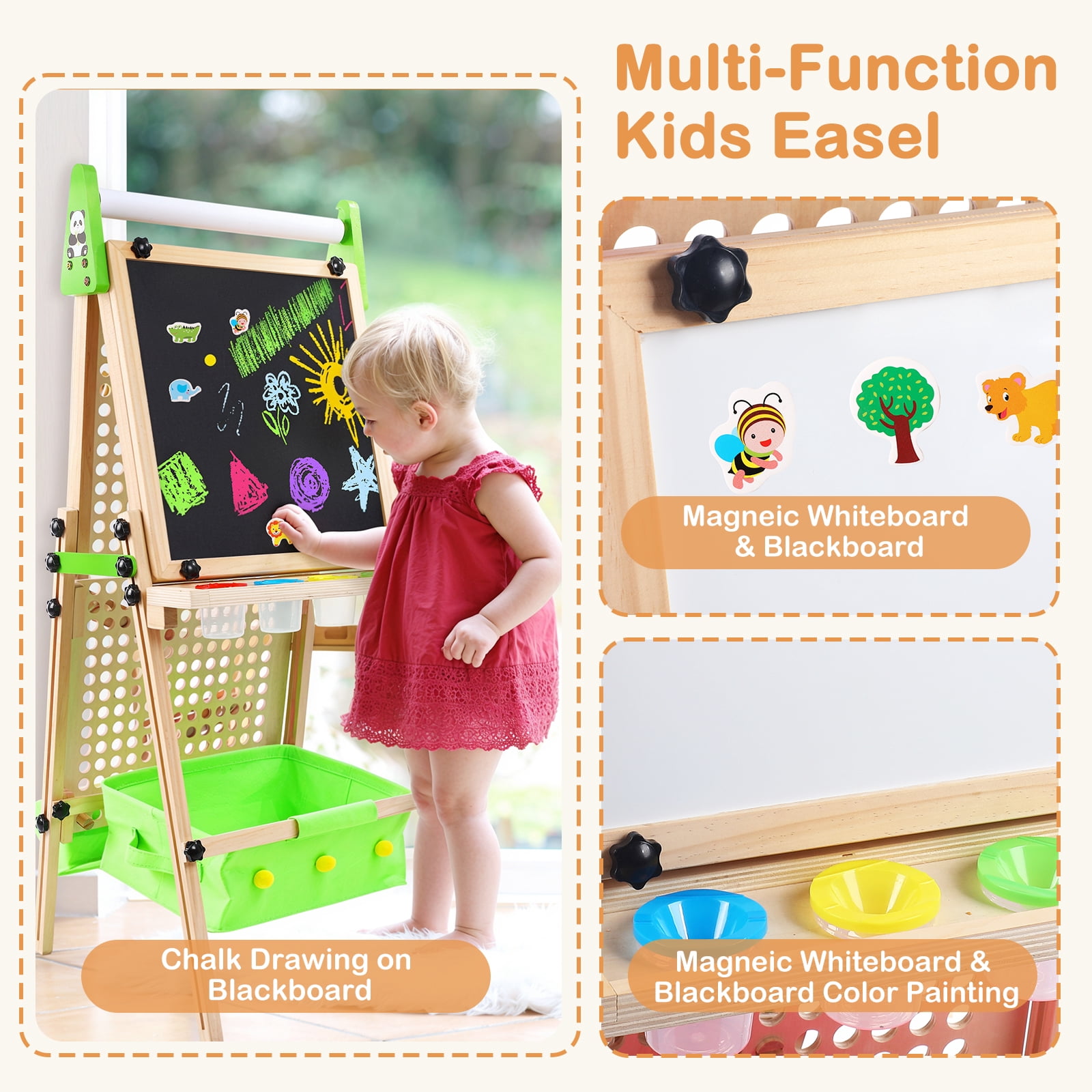RLUETIME Adjustable Magnetic Whiteboard Kids Art Easel, Educational Drawing Board for Toddlers & Kids, Green