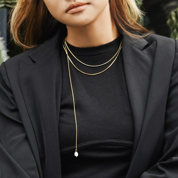 Idokawa 98cm Metal Pearls Necklace Golden Chain Irregular Freshwater Pearl